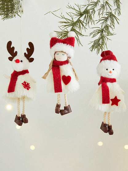 Christmas Girl Hanging Ornament, Soft Fabric Pendant with Santa Hat & Snowflakes, Cute Christmas Tree Decoration for Holiday Home Decor