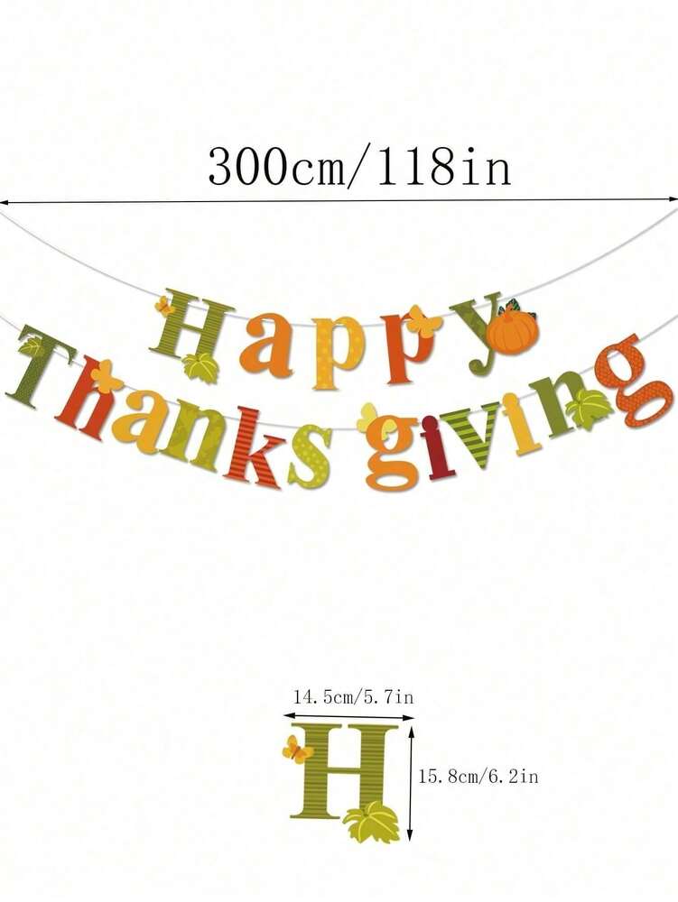 Happy Thanksgiving Autumn Banner, Festive Party Decoration with Pumpkins and Leaves, Perfect Fall Season Home or Table Display