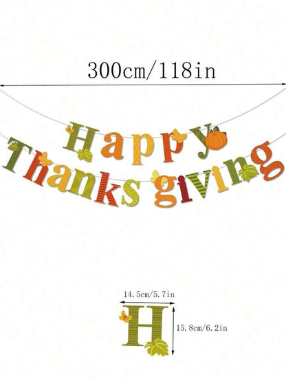 Happy Thanksgiving Autumn Banner, Festive Party Decoration with Pumpkins and Leaves, Perfect Fall Season Home or Table Display