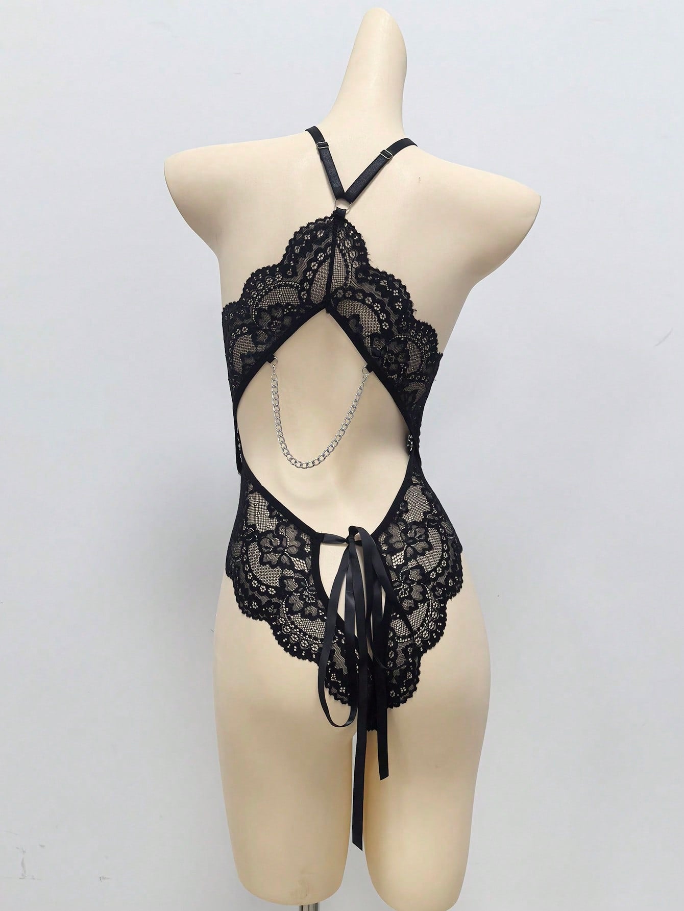 Women Lace Bodysuit With Bow Knot Accent Detail, Smooth Lace Fabric Combination, One-Piece Design With Lightweight Construction, Flexible Fit, Suitable For General Wear And Outfit Styling