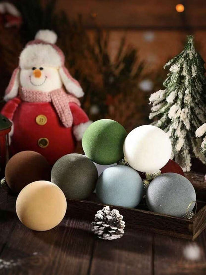 12pcs Velvet Flocked Christmas Decoration Balls, Drop-Proof Plastic Ornaments, Elegant Tree Baubles for Parties, Birthdays, or Holiday Photoshoots