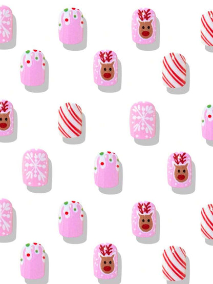 24pcs Short Red Christmas Press On Nails, Snowflake Glitter Design, Blue And Red Winter False Nails For Women, Easy To Apply Nail Supplies