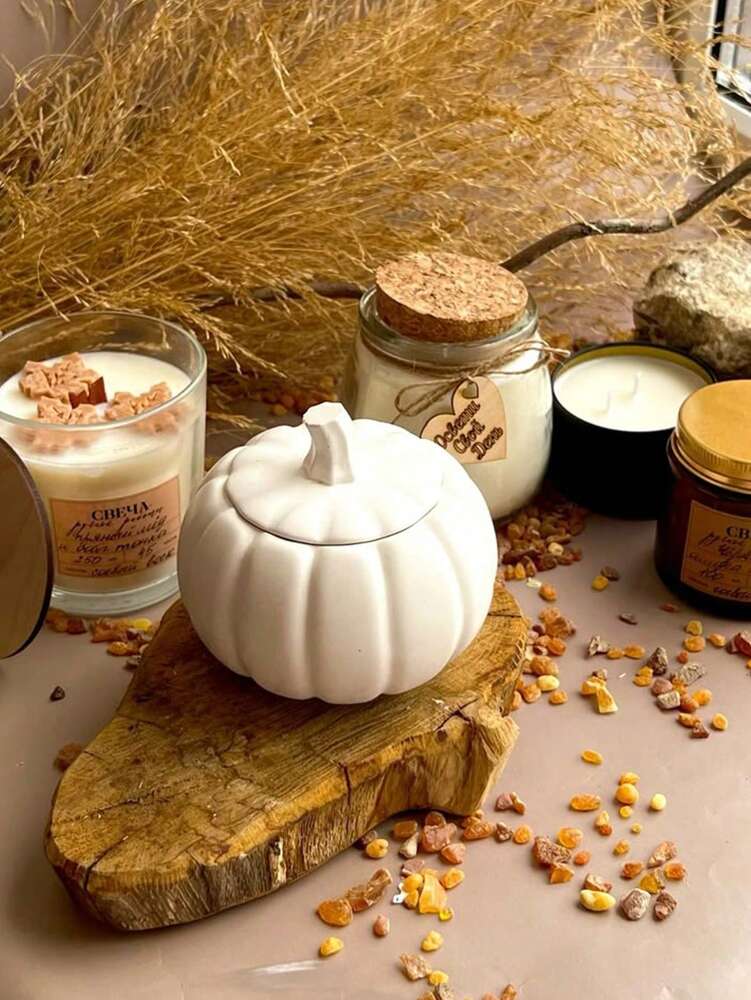 1pc Pumpkin Shaped Jar Candle, Pumpkin Spice Scented Autumn Candle, Cozy Fall Home Decor for Living Room or Bedroom