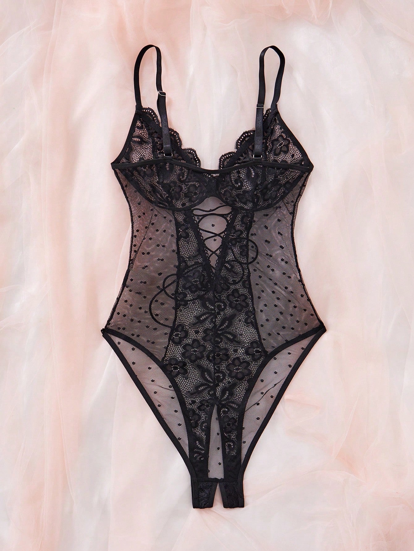 Contrast Lace Sexy Mesh Women's Bodysuit Lingerie, 1pc For Going Out