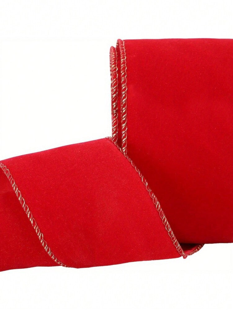 Red Velvet Ribbon with Christmas Tree Decoration, Elegant Holiday Gift Wrapping Ribbon for Birthday, Wedding, or Festive Packaging