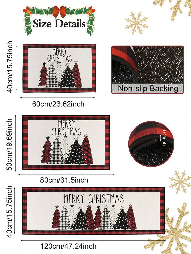 Merry Christmas Red Plaid Door Mat, Non-Slip Washable Entry Rug with Tree Print, Holiday Welcome Mat for Front Door or Home Decor