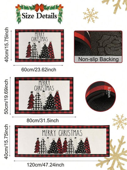 Merry Christmas Red Plaid Door Mat, Non-Slip Washable Entry Rug with Tree Print, Holiday Welcome Mat for Front Door or Home Decor