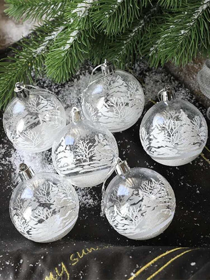 6pcs Transparent Snow Christmas Ball Ornaments, 6cm Clear Hanging Baubles for Xmas Trees, Elegant DIY Holiday Decorations and Gifts