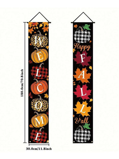 Autumn Porch Welcome Banner Set, Pumpkin & Maple Leaf Front Door Hanging Sign, Seasonal Farmhouse Fall Decoration for Indoor & Outdoor Use