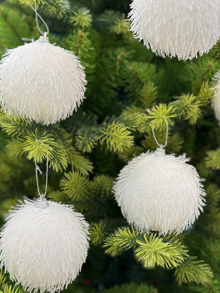 6pcs White Sparkling Foam Christmas Balls, Lightweight Decorative Ornaments for Trees, Weddings, and Holiday Party Decoration Displays
