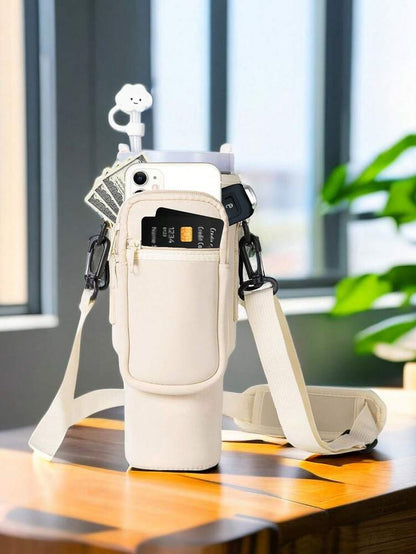 Portable 40oz Tumbler Cup Case with Adjustable Strap, Dual Storage Pockets for Travel or Outdoor Use, Functional Fitness Cup Cover and Wallet Combo