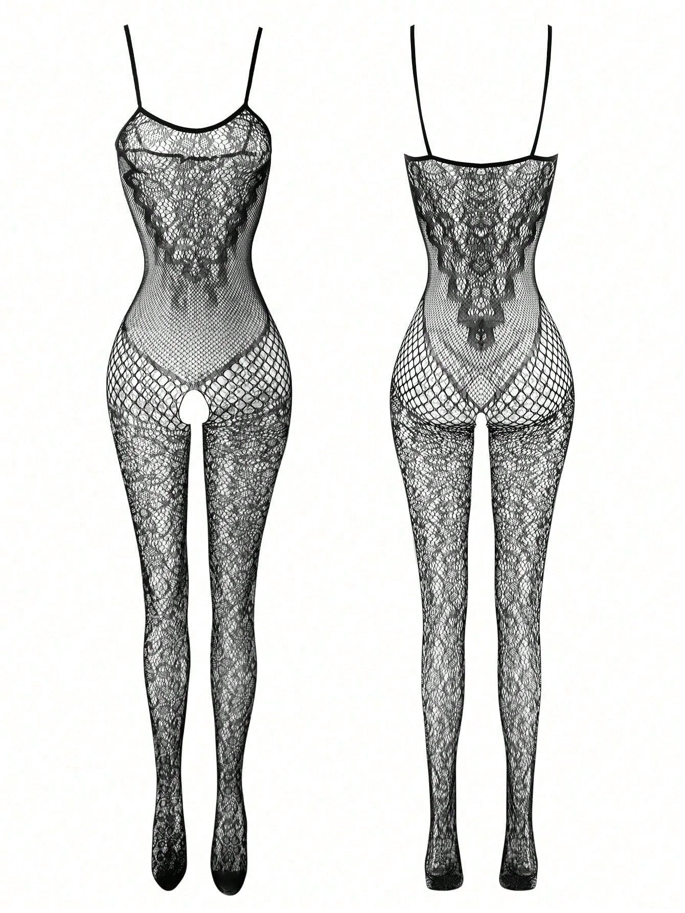 3pcs Sexy Lingerie Set, Sheer, Filled, Detachable, Alluring, Crotch Open Bodystocking, Uniform Style, Sexy Outerwear Lingerie