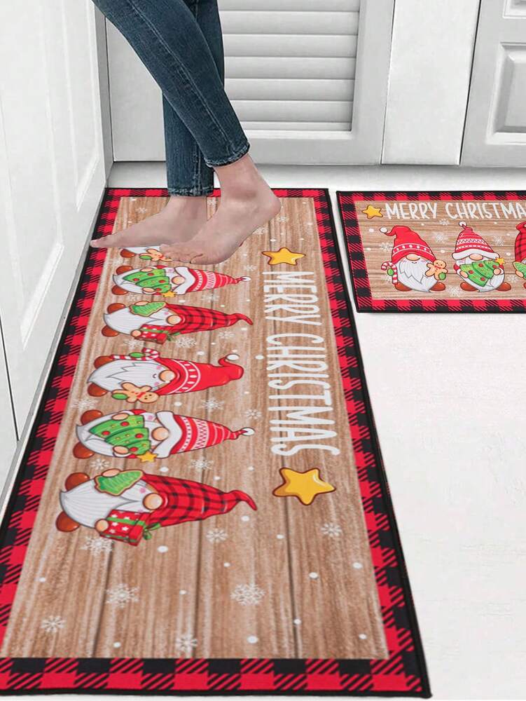 2pcs Merry Christmas Doormat Set, Gnome and Snowflake Design, Non-Slip Washable Floor Mats for Kitchen, Entryway, or Holiday Home Decoration 2026