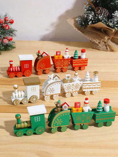 1pc/3pcs Wooden Christmas Train Ornament, Four-Section Tabletop Decoration for Windows, Gardens & Home Holiday Displays