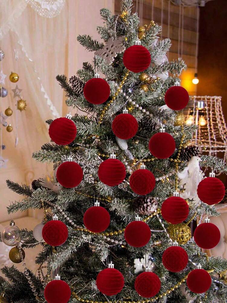 16pcs Velvet Christmas Ball Ornament Set, 2.8" Shatterproof Decorative Foam Spheres, Elegant Holiday Tree Decorations for Home Decor