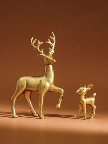 2pcs Gold Deer Sculptures, Mother and Baby Figurines for Room Decoration, Elegant Home Ornament Set, Perfect Birthday or Christmas Gift