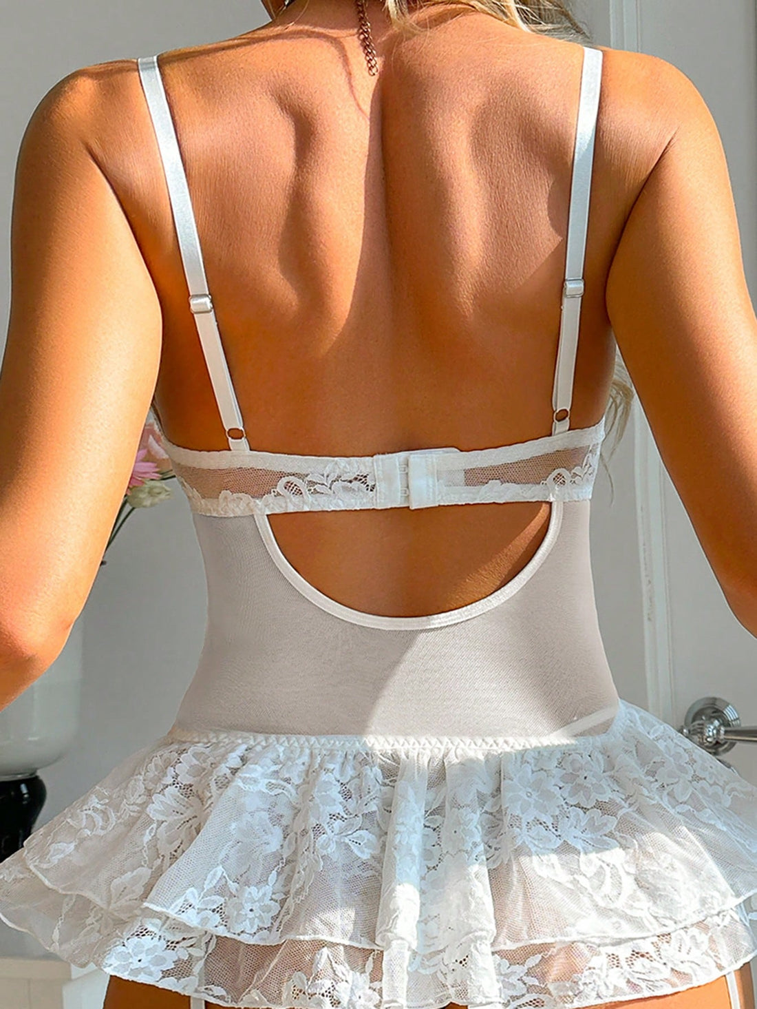 4pcs Women Lace Splice Coordinated Set Including Matching Top And Bottom Pieces, Lightweight Fabric Construction, Clean Multi-Piece Structure, Suitable For General Wear And Styling