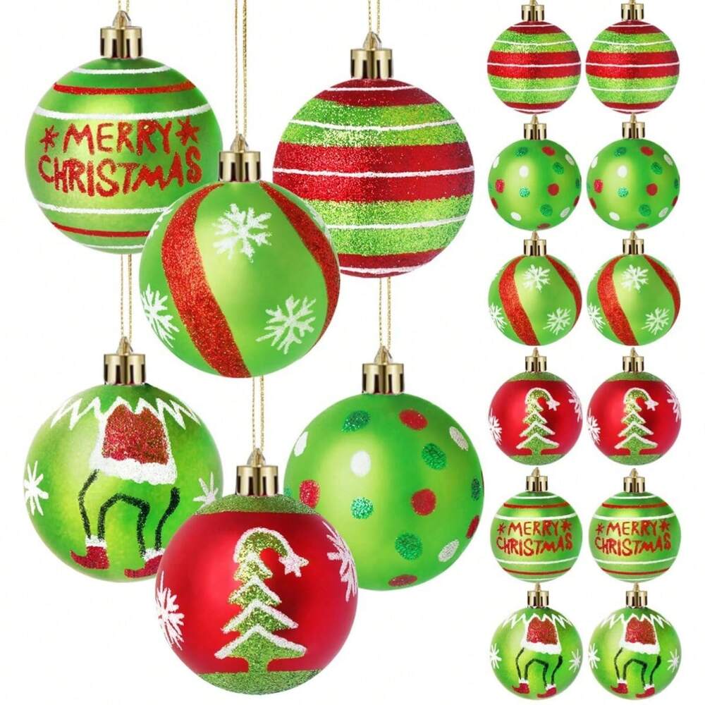 12/6pcs Glitter Christmas Ball Ornaments, Red & Green Swirl Candy and Peppermint Design for Festive Tree & Holiday Decor