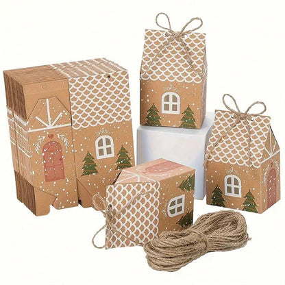 10pcs Kraft Paper Christmas House Gift Boxes, Decorative Packaging Boxes for Holiday Presents, Souvenirs, and Christmas Party Favors