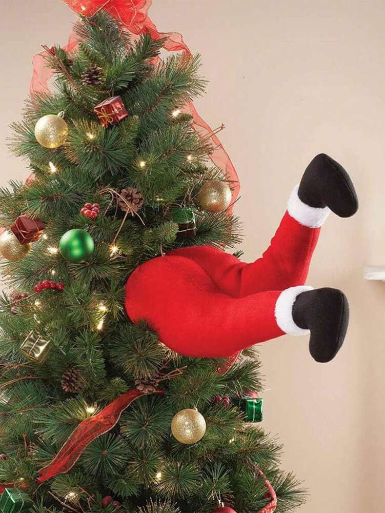 Christmas Elf Legs Tree Topper Decoration, Plush Stuffed Elf Body Ornament for Holiday Trees, Fun Fireplace and Party Decor for Home or Office
