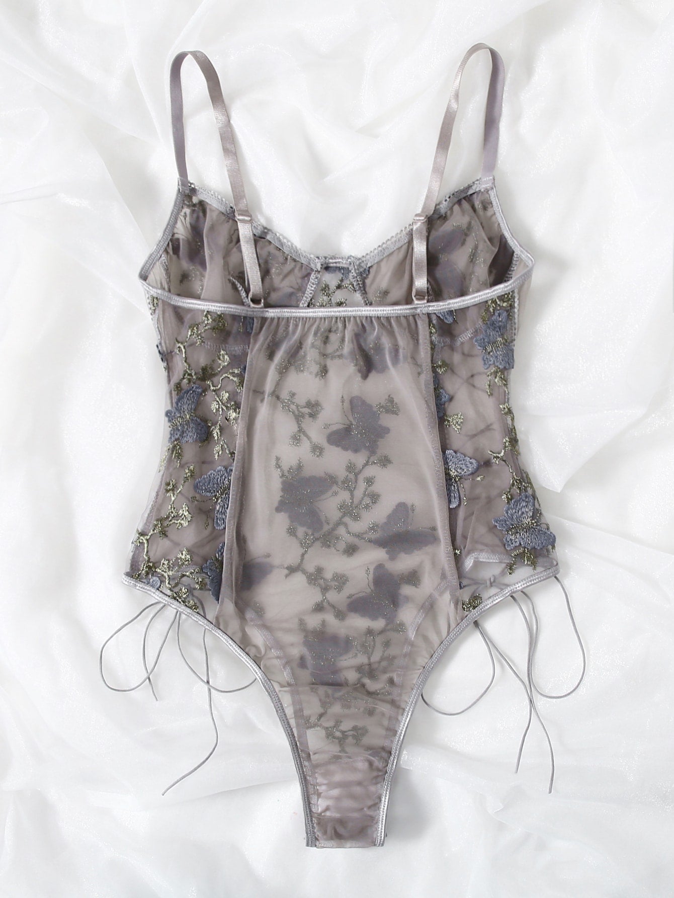 Butterfly Embroidered Mesh Teddy Bodysuit Lingerie