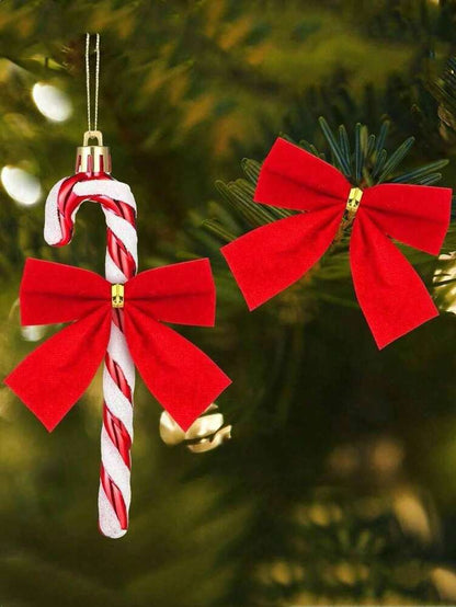 18/36pcs Glitter Candy Cane Christmas Ornaments, Red and White Bow Pendants, Decorative Hanging Crutches for Holiday Tree, Fireplace, and Party Decor