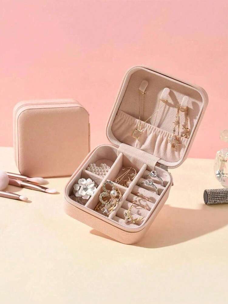 Custom Initial Travel Jewelry Organizer Box, Compact Case for Rings, Necklaces & Earrings