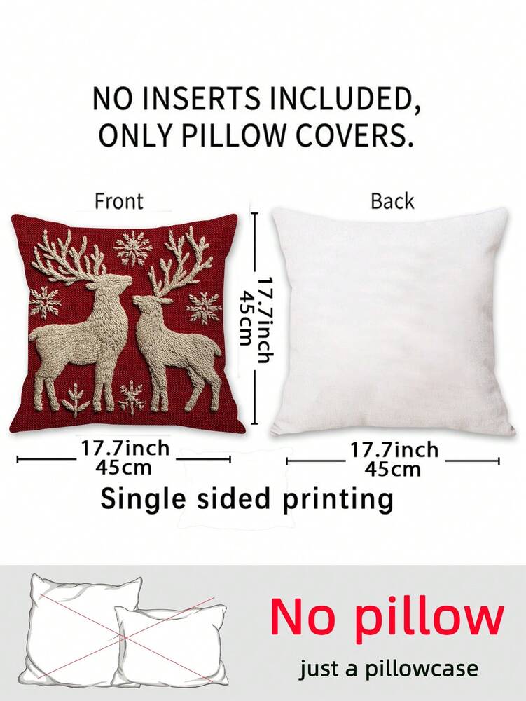 Christmas Reindeer Pillow Cover, 17.7x17.7" Linen Throw Pillowcase, Single-Sided Digital Print Cushion Cover for Sofa, Bed, Car & Holiday Home Decor