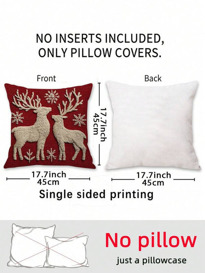 Christmas Reindeer Pillow Cover, 17.7x17.7" Linen Throw Pillowcase, Single-Sided Digital Print Cushion Cover for Sofa, Bed, Car & Holiday Home Decor