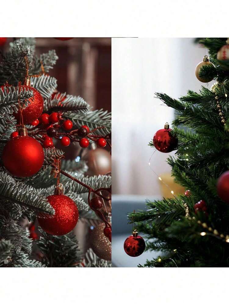 Red Shatterproof Christmas Ball Ornaments (24pcs/1pc), 1.5-Inch Pre-Strung Hanging Tree Decorations, Perfect for Holiday, Wedding, and Party Decor