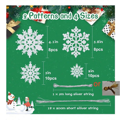 36pcs Plastic White Snowflake Ornaments, Durable Christmas Hanging Decorations, Elegant Winter Decor for Trees, Windows, and Festive Home Ambience