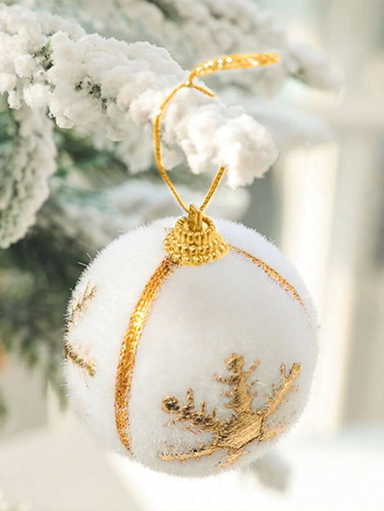 6pcs Christmas Snowball Hanging Ornaments, White and Gold Snowflake Design, Soft Foam Baubles for Christmas Trees, Parties, and Winter Fireplace Decor