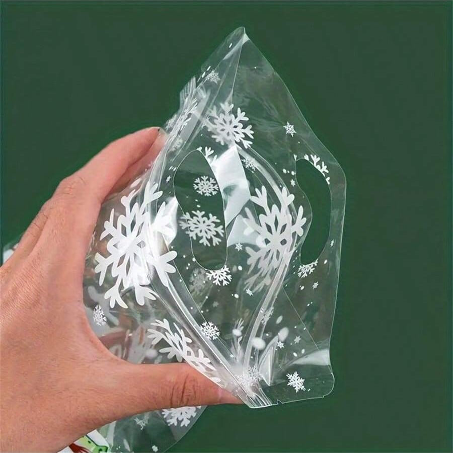 10/50/100pcs Christmas Candy Gift Bags, Transparent Snowflake Treat Bags for Cookies & Snacks, Holiday Packaging for Parties & Home Use
