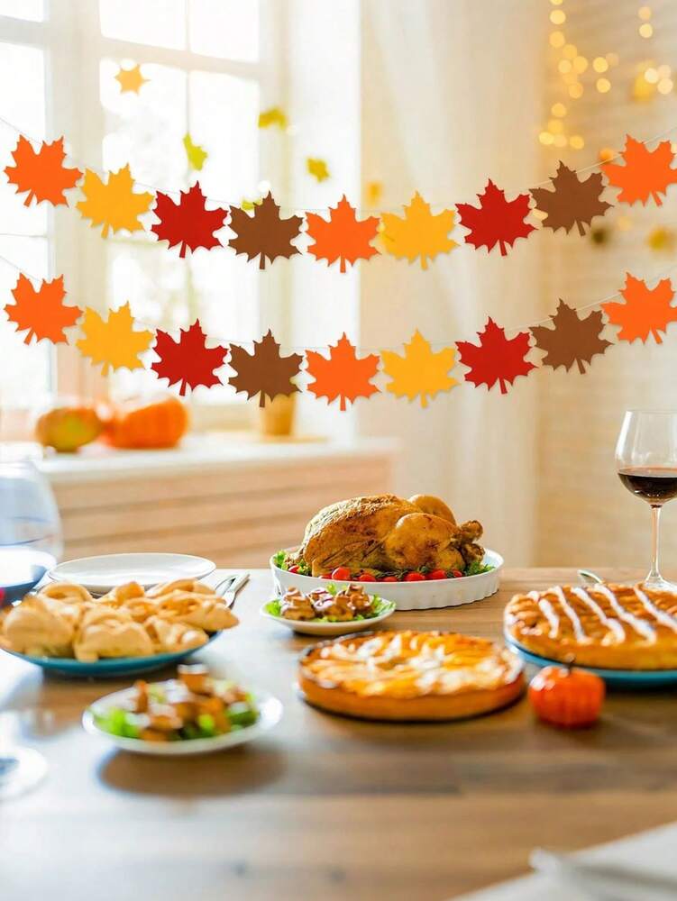 36pcs Autumn Felt Leaf Garland Set, Maple Leaf Banners for Fall Wall, Table & Home Decorations