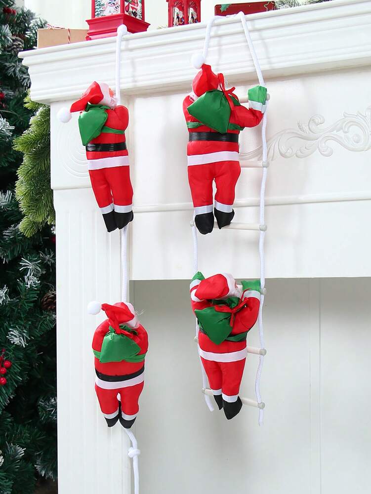 Santa Claus Climbing Rope Ornament, Cute Christmas Hanging Decoration for Fireplace, Window or Tree, Festive Holiday Home Decor