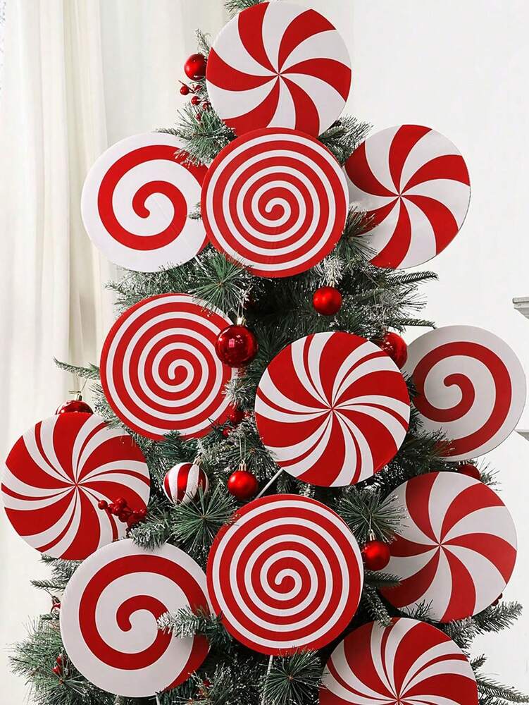 8pcs/4pcs/1pc Peppermint Lollipop Christmas Tree Picks, Red & White Candy Ornament Decorations for Holiday Trees, Floral Arrangements & Home Decor