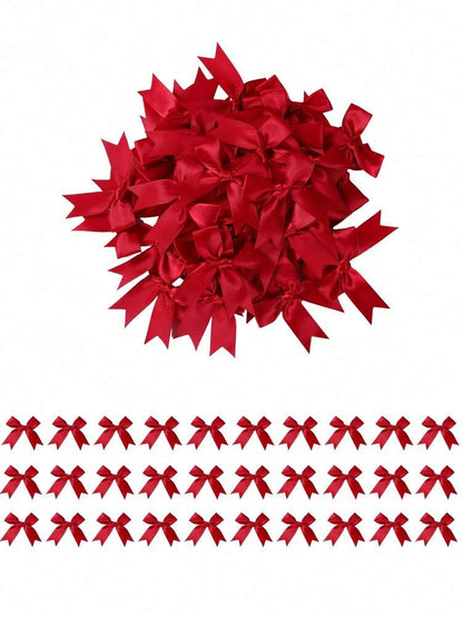 50pcs Red Satin Ribbon Bows, Small Bowknots for DIY Crafts, Gift Wrapping, Baking & Decorative Holiday Projects