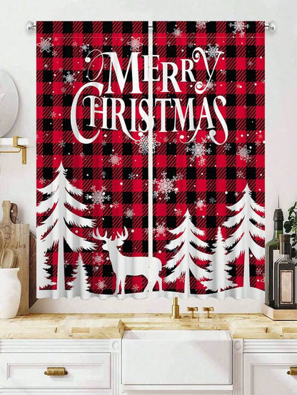 2-Piece Christmas Reindeer and Tree Blackout Curtain Set, Holiday Window Panels for Home Living Room or Bedroom Decor