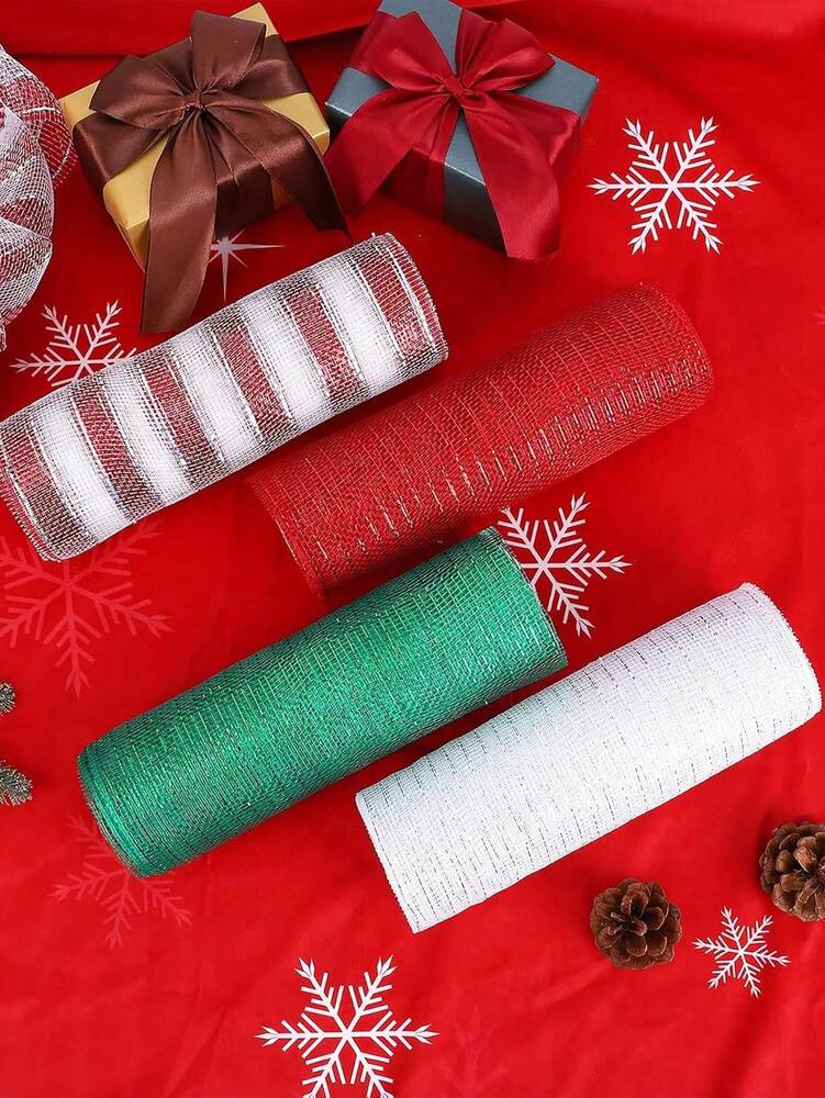 10 Yards Christmas Glitter Mesh Ribbon Roll, Shimmering DIY Craft Material for Gift Wrapping, Flower Bows, and Holiday Wreath Decorations