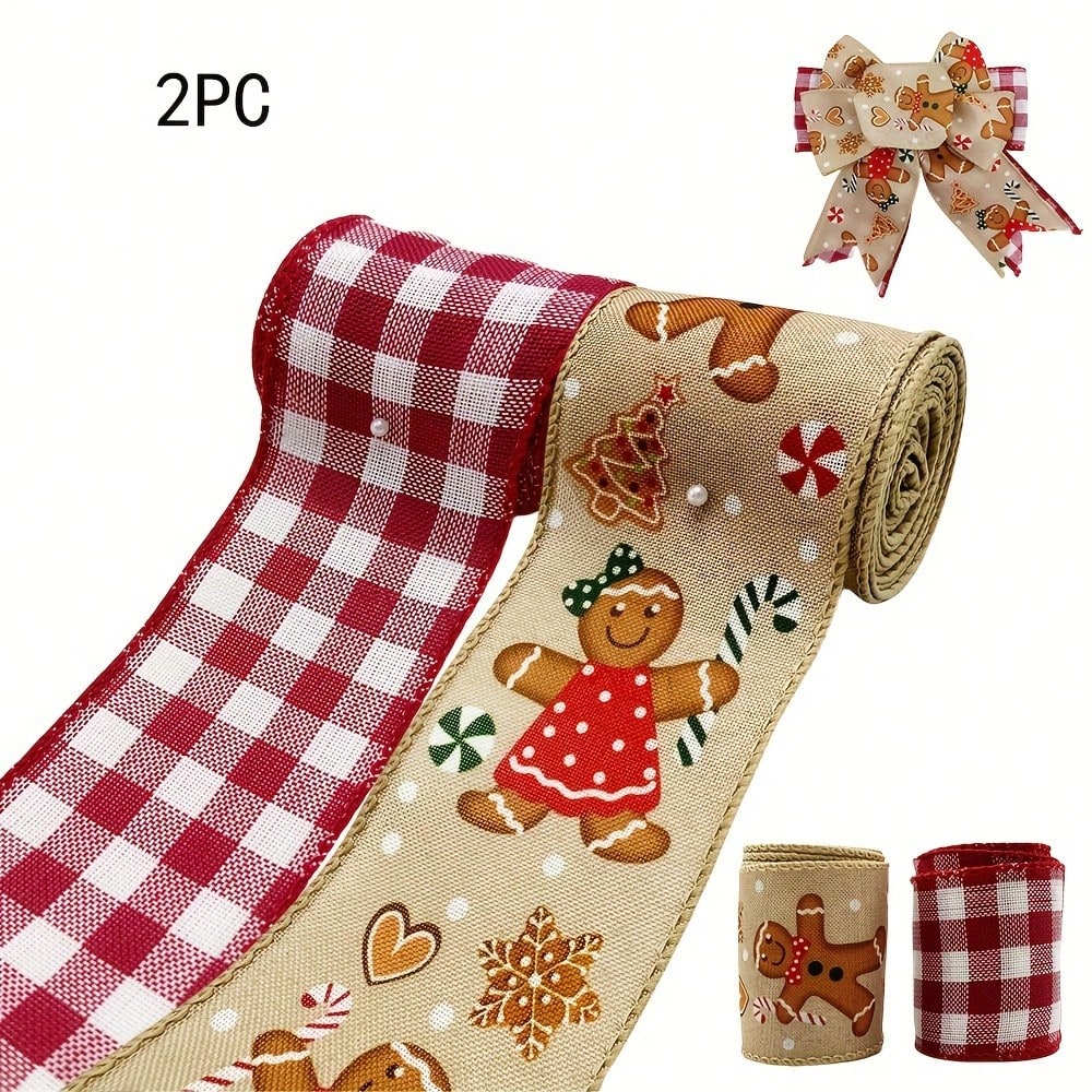 1–2 Rolls Wired Red and Burlap Christmas Ribbon, 2.5-Inch Wide Decorative Bow Ribbon for Wreaths, DIY Crafts, Gift Wrapping, and Home Holiday Decor