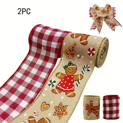 1–2 Rolls Wired Red and Burlap Christmas Ribbon, 2.5-Inch Wide Decorative Bow Ribbon for Wreaths, DIY Crafts, Gift Wrapping, and Home Holiday Decor