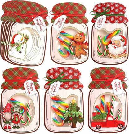 48-Pack Christmas Mason Jar Card and Treat Bag Set, Cute Holiday Party Favors for Classroom Activities, Gift Exchange, and Xmas Stocking Stuffers