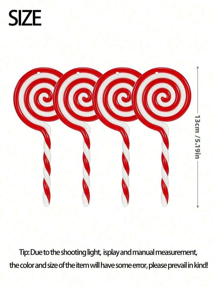 5pcs 5-Inch Christmas Candy Ornaments, Red and White Lollipop Decorations, Fun Hanging Props for Christmas Trees, Fireplaces, and Holiday Scenes