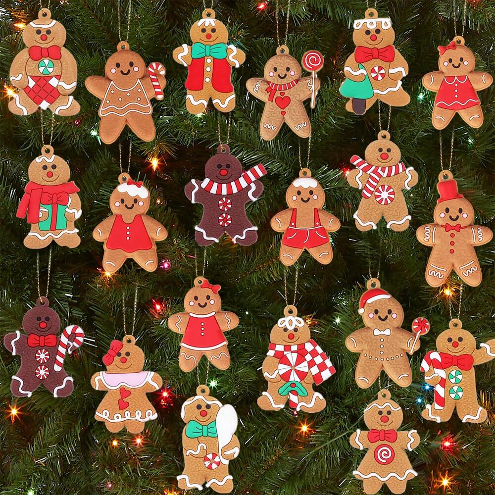 20pcs Gingerbread Ornaments for Christmas Tree, Cute Gingerbread Man Holiday Decorations for Tree & Home Decor