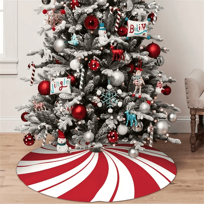 Peppermint Candy Christmas Tree Skirt, Rustic Red & White Swirl Design, Cozy Holiday Decoration for Living Room & Office