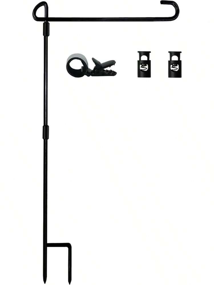 Garden Flag Stand Holder with Stopper and Clip, Powder-Coated Metal Pole for Outdoor Seasonal Flags, Weatherproof Yard and Lawn Decoration Display