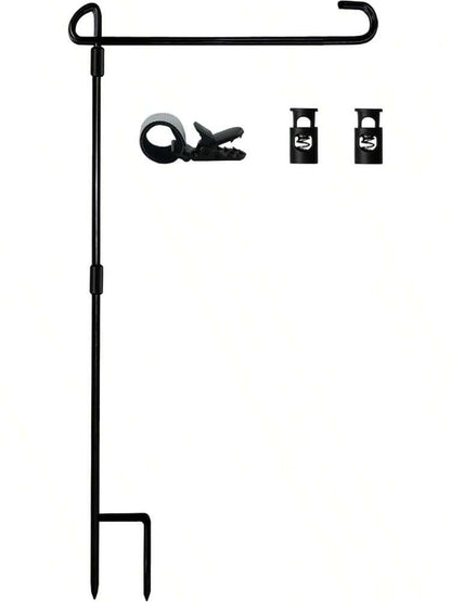 Garden Flag Stand Holder with Stopper and Clip, Powder-Coated Metal Pole for Outdoor Seasonal Flags, Weatherproof Yard and Lawn Decoration Display