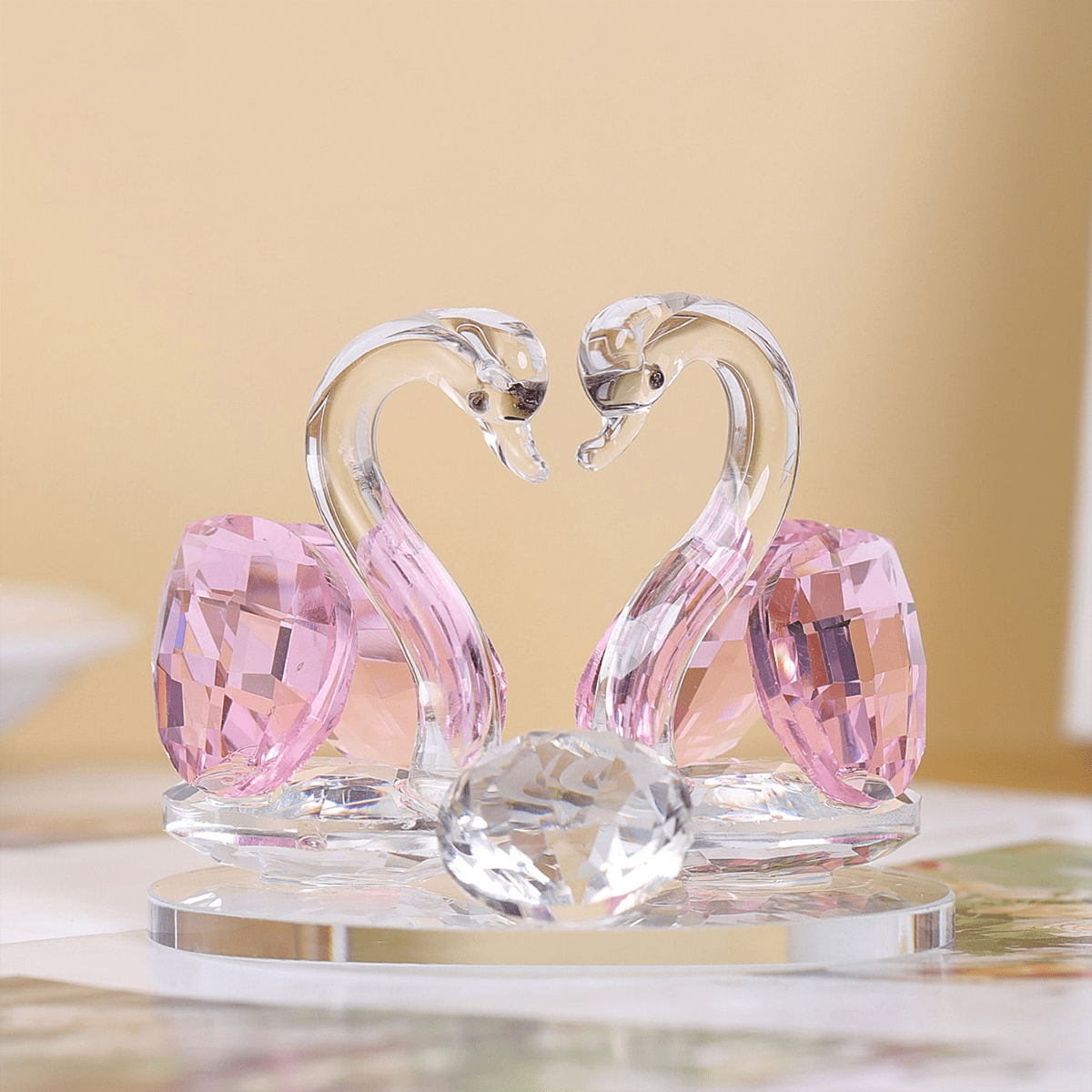 1pc Crystal Swan Figurine, Elegant Glass Ornament for Home or Office Decoration, Romantic Table Display Decor