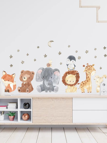 2pcs Cartoon Animal Wall Stickers Set, Cute Vinyl Decals for Living Room or Bedroom Decor, Easy Peel Wall Art for Home