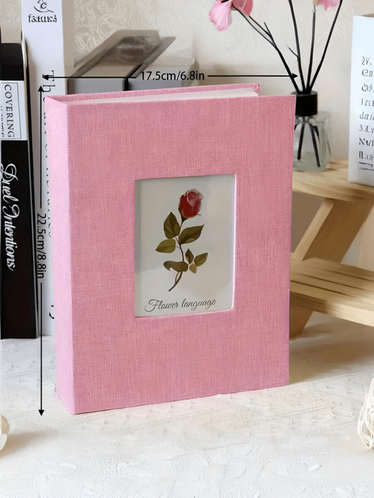 Linen Cover Floral Photo Album with Display Window, Minimalist Modern Style Holds 200 Photos, Ideal for Family Memories or Wedding Keepsake